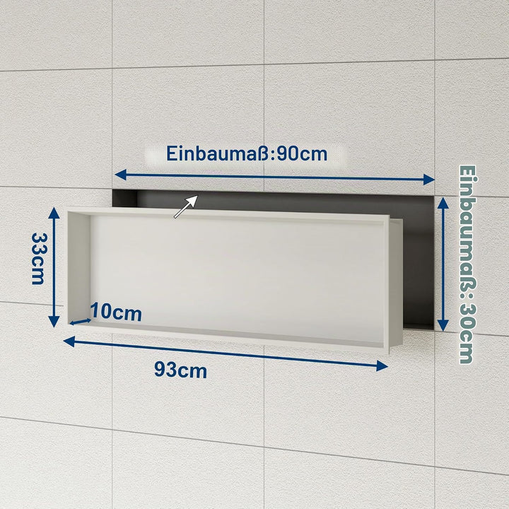 Wandnische Dusche Edelstahl mit LED Licht, Eingebettete Duschnische Weiss Einzelregal Lagerung für B