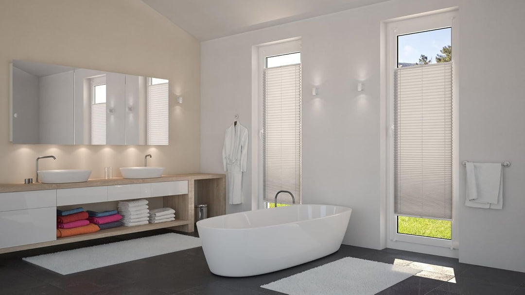 DécoProfi Plissee ohne Bohren Grau 45cm x 130cm (max. Gesamthöhe Fensterflügel) I Verspannte Plissee