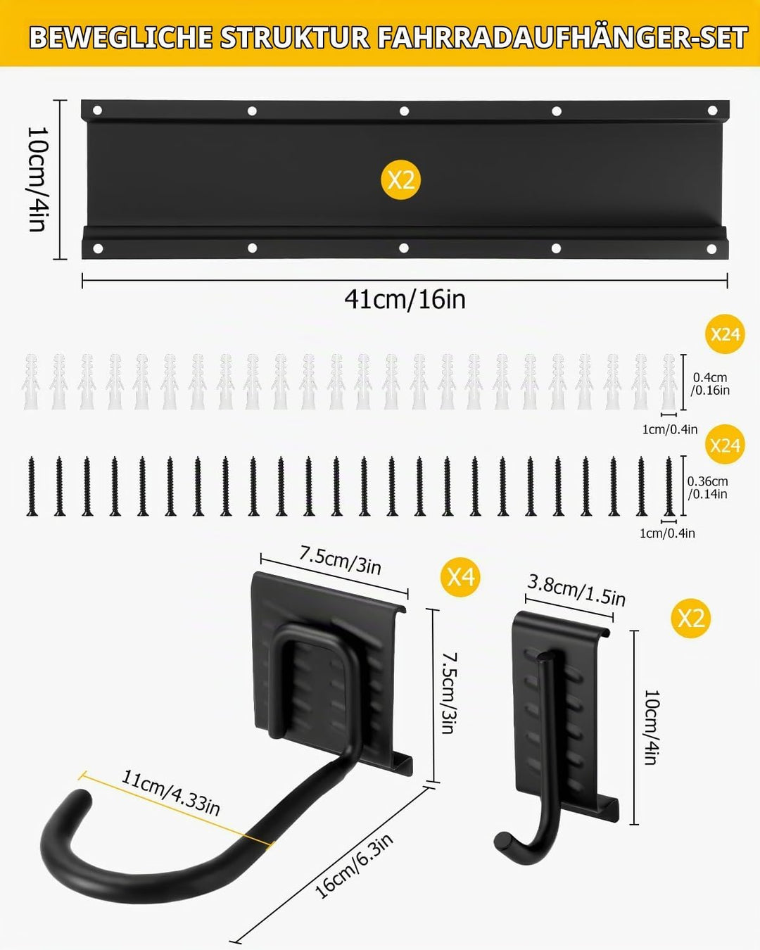 Fahrrad Wandhalterung für 4 Fahrräder + 2 Helme,Bike Storage Wandhalterung bis zu 300 Pfund, Robust