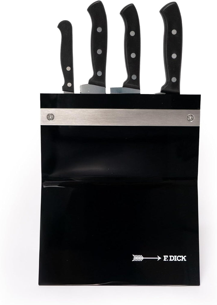 F.Dick Superior Messerblock im Acryl - Magnetblock – 4-teilig mit Kochmesser, Santoku, Brotmesser &