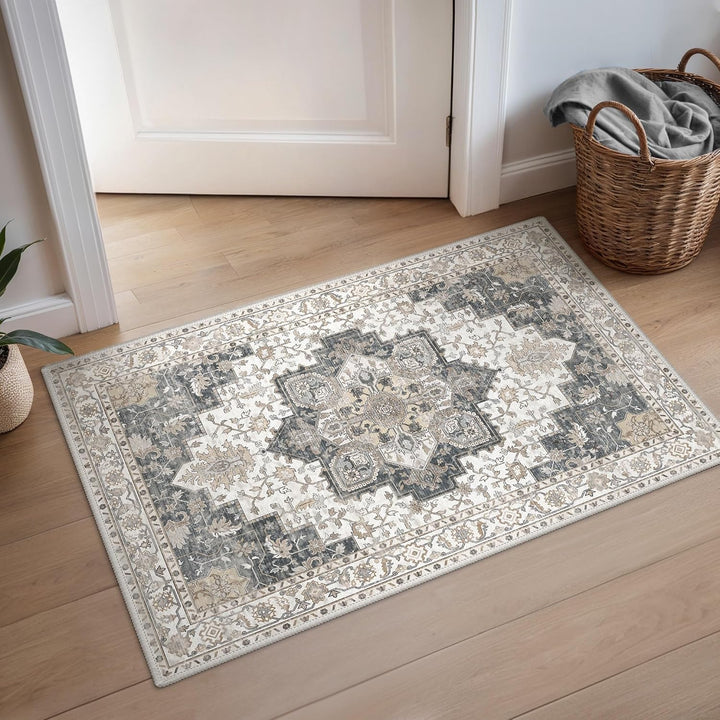 GENIMO Teppich Klein 60x90cm, Vintage Fussmatte Innen, Waschbare Teppiche, Boho Teppich, Klein Carpe
