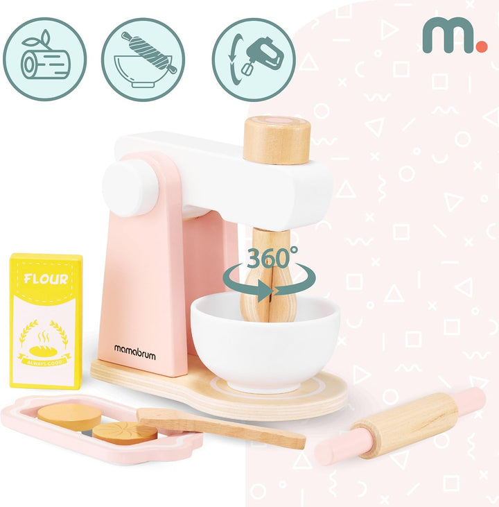 Mamabrum Holzmixer Set für Kinder mit Schüssel, Nudelholz, Mehl & Kekse - Lernspielzeug KinderküC