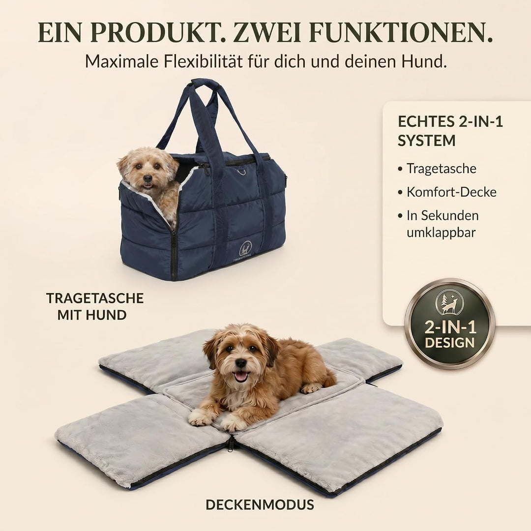3-in-1 Hundetasche für kleine Hunde 10kg – Hundetragetasche, mobiles Kuschelnest &amp; Reisedecke – Trag