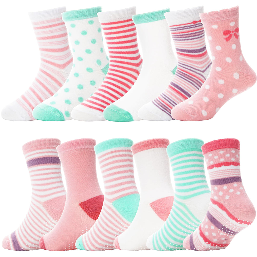 ANTSANG 12 Paare Stoppersocken Kinder Baby Mädchen Socken Anti Rutsch / Rutschfeste Socken Baumwolle
