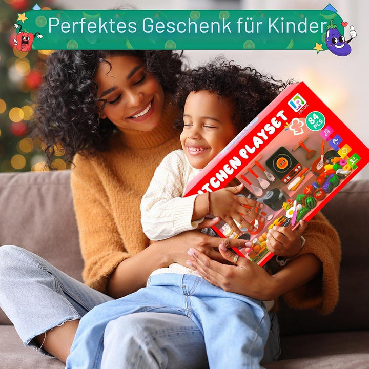 76Pcs Küchenzubehör für Kinder, Kinder Koch Rollen Spielspielzeug, küchenspielzeug mit Töpfen und Pf