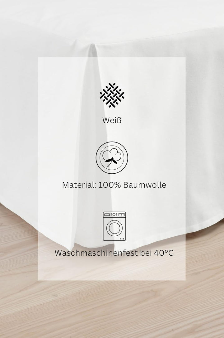 Jotex Colour Betthusse - 100% hochwertige Bio-Baumwolle Bettrock, Höhe 60 cm - Weiss, 160 x 200 cm 1