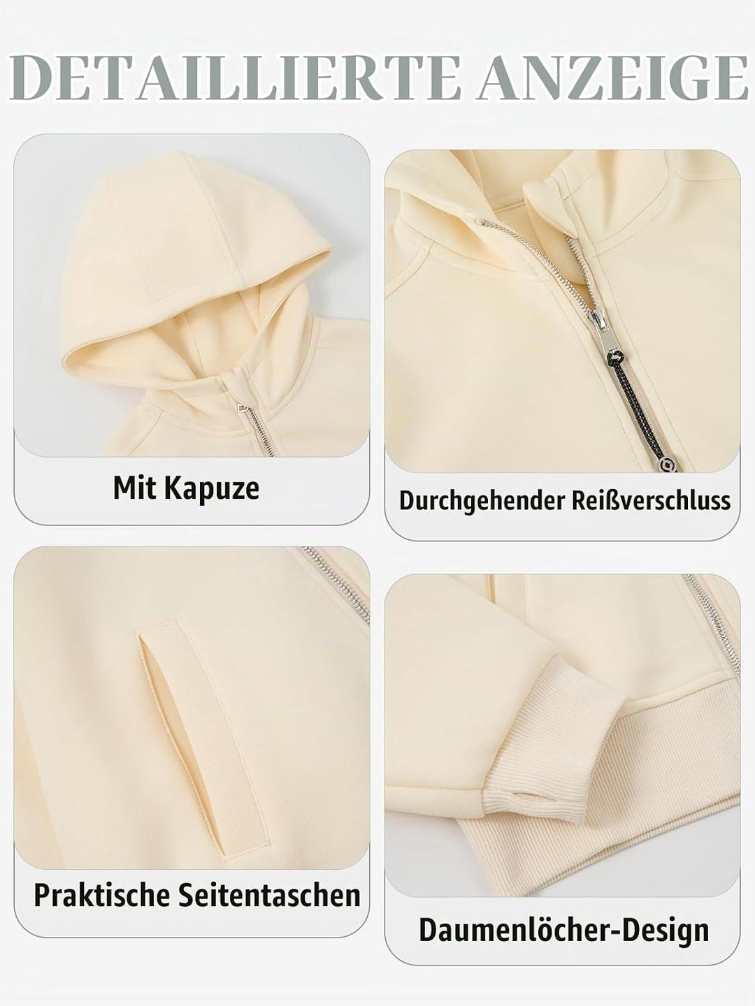 Rolanko Kapuzenpullover für Mädchen mit Reissverschluss, Gemütliche Langarm-Kapuzenjacke Lässiges Sw