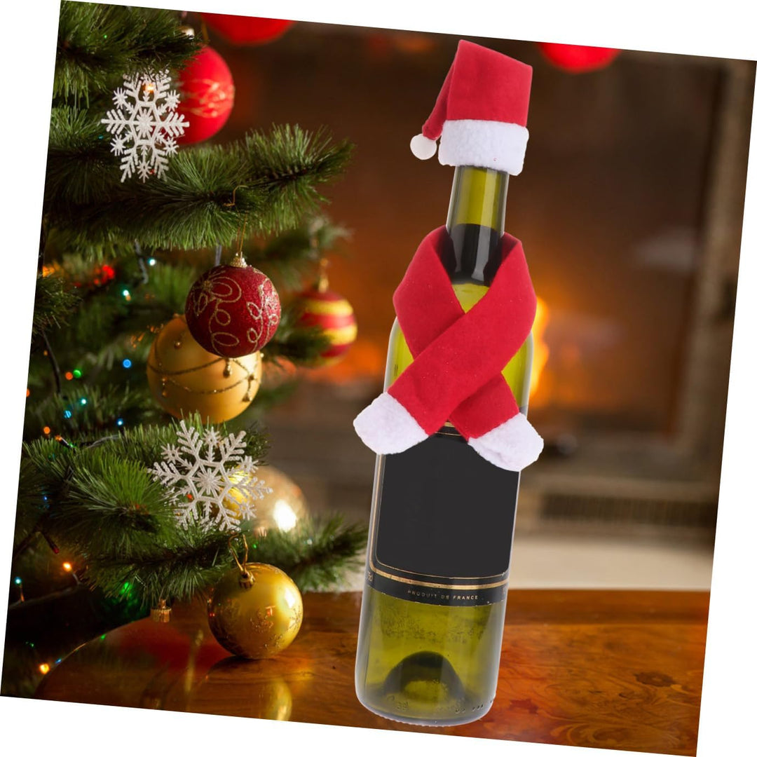 SEWACC Mini-Weihnachtsmütze Und Schal Weinflaschenhüllen 6Er Set Mini-Weihnachtsmütze Schal Flaschen
