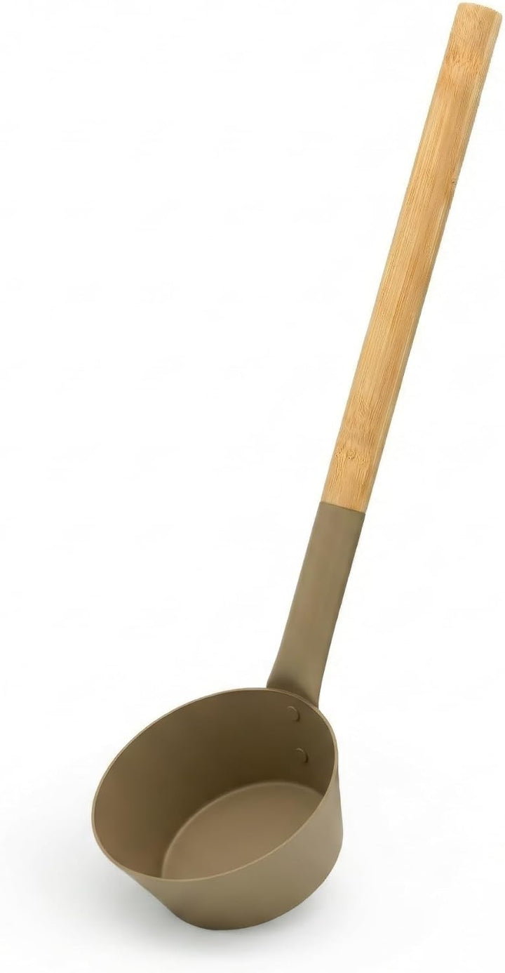 Sauna Zubehör Set: 4L Aluminium Eimer und 42cm Kelle, Bambusgriffe (Taupe), Taupe