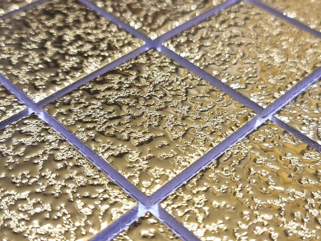 Keramik Mosaikplatte Medio uni Gold gehämmert 10 Matten