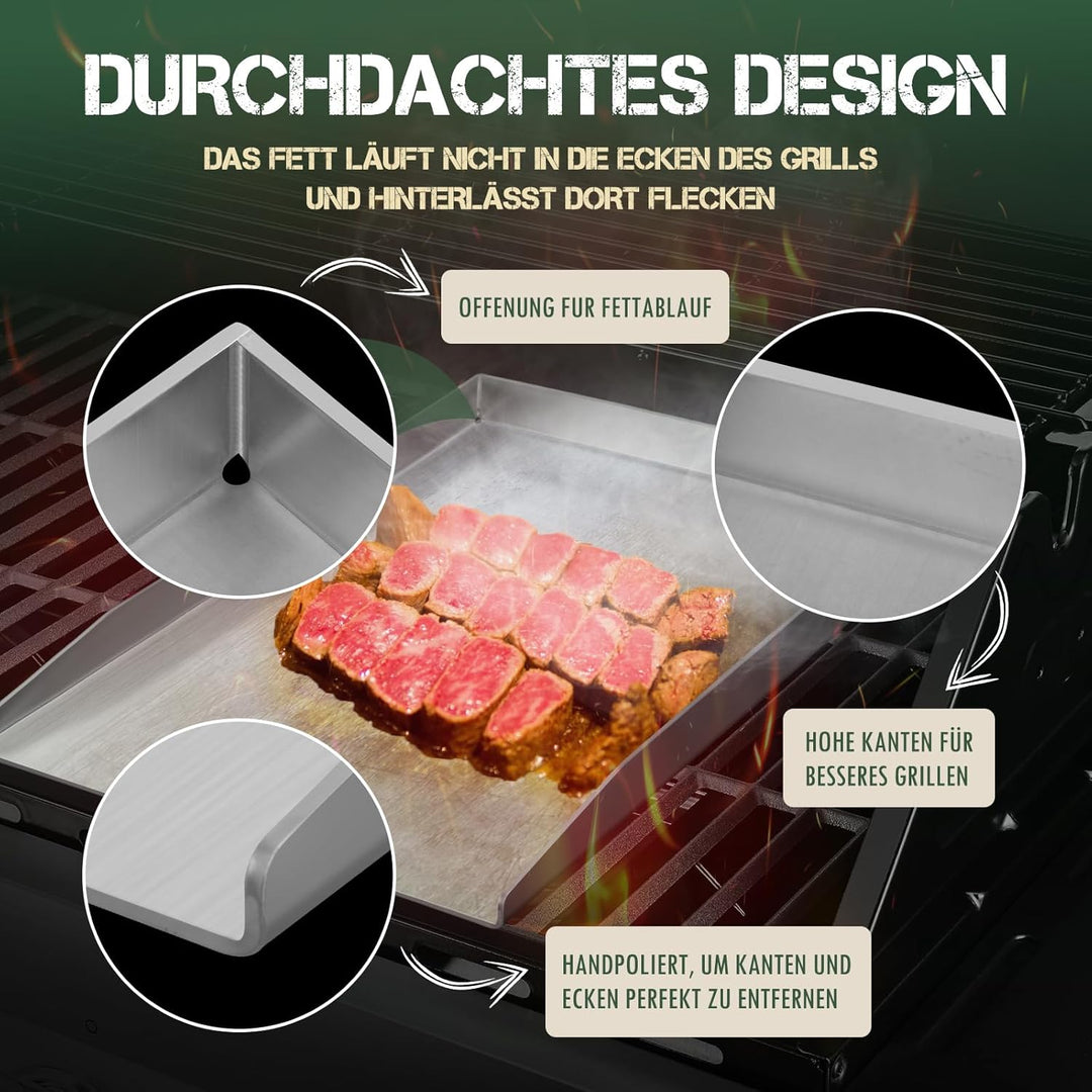 Edelstahl Plancha Grillplatte-Grillplatte für Gas & Kohlegrill -Grillzubehör Geschenk für Männer