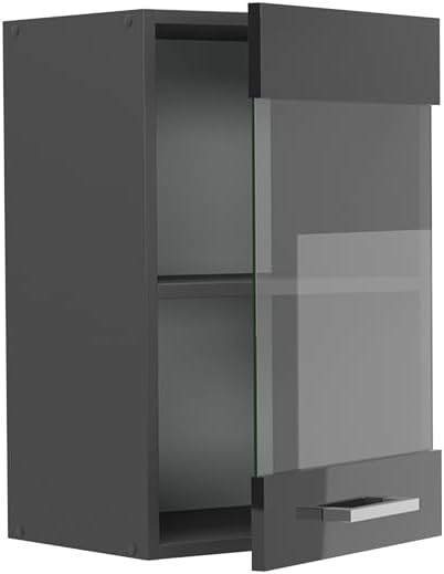 Vicco Küchenglashängeschrank R-Line, Glashängeschrank, Anthrazit Hochglanz, 40 cm, Anthrazit Hochgla