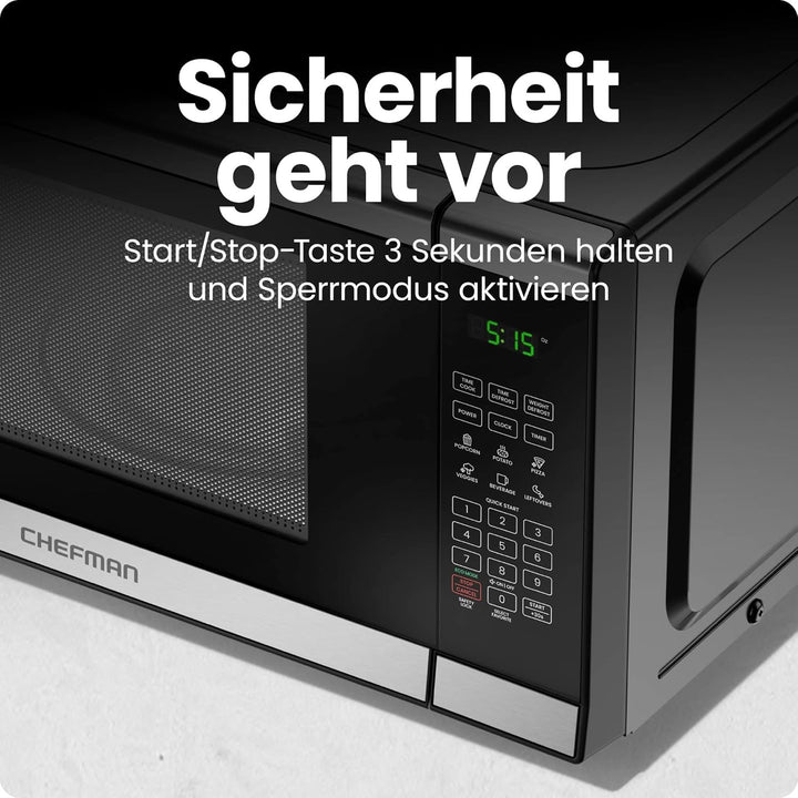 Chefman Mikrowelle 20L 800W 6 Voreinstellungen 10 Leistungsstufen Digitalanzeige Eco-Modus Memory-Fu