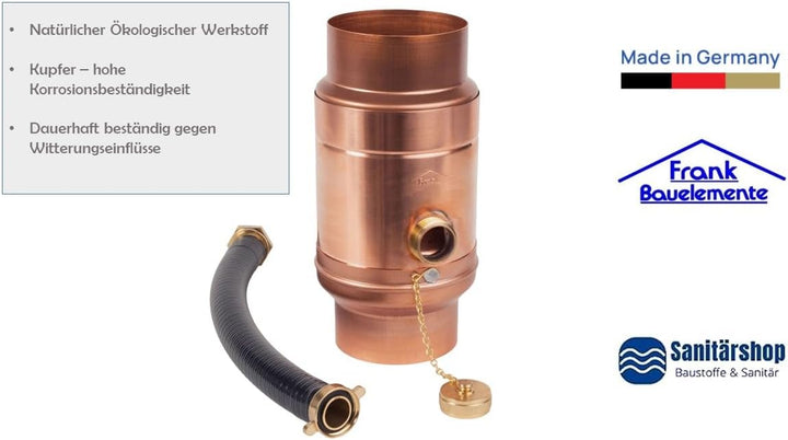 Sanitärshop Baustoffe & Sanitär Set: Kupfer Regenwassersammler 80mm - Wassersammler für Regentonnen