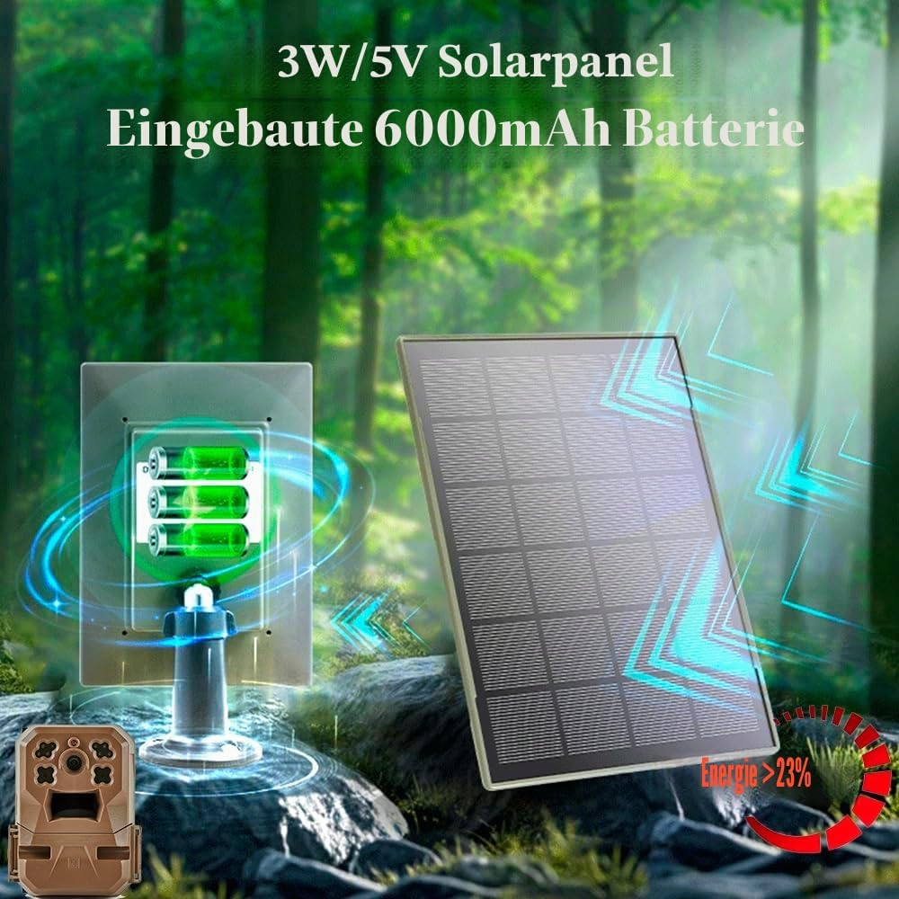 1Pack Solarpanel,3W/5V,Trail-Kameras,6000mAh Li-Ionen-Akku,Micro-USB/Typ-C/DC,Schnittstellen,IP66,ko