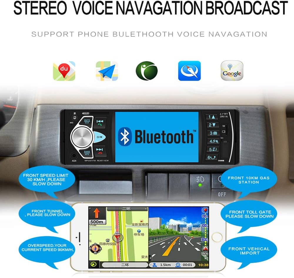 Podofo 1 Din 4.1 Zoll HD Bildschirm Autoradio mit Bluetooth Freisprecheinrichtung/ USB/ FM / SD/ AUX