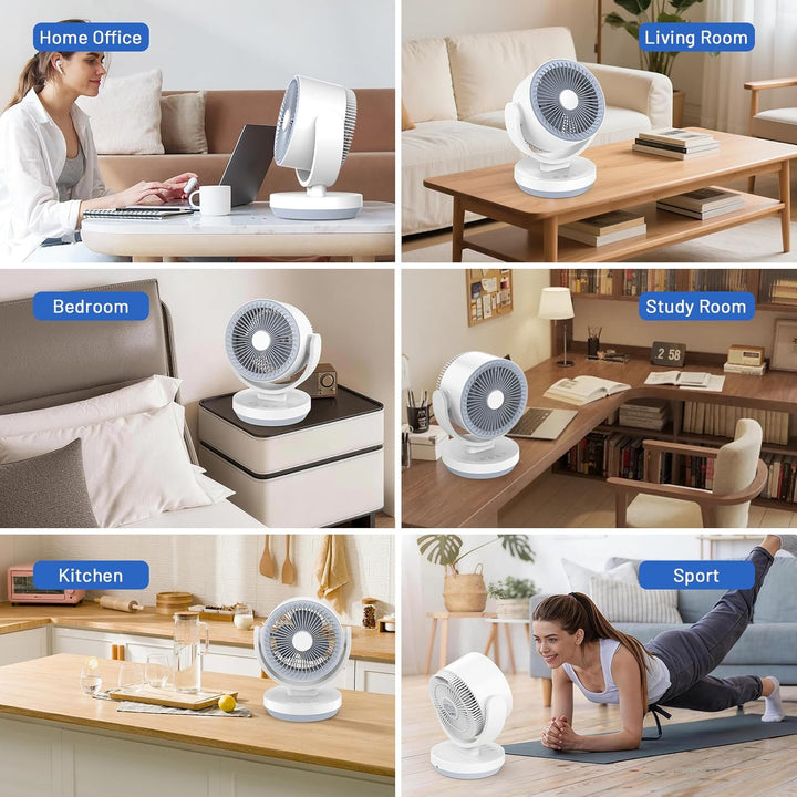 Leiser Tischventilator mit Kühlfunktion, 3 Geschwindigkeitsstufen, starker Luftstrom, 90° verstellba