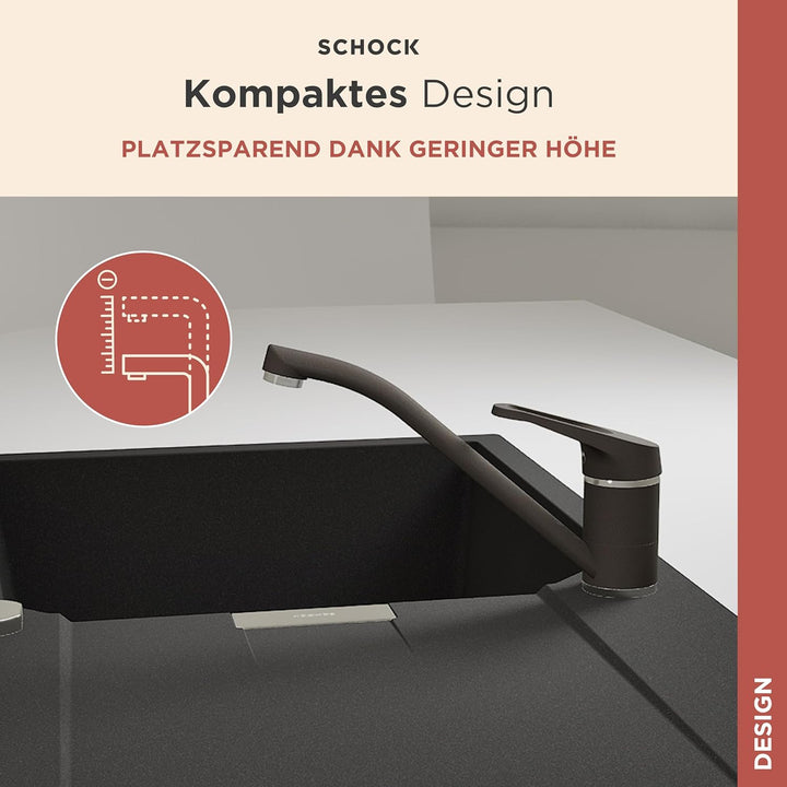 SCHOCK® Küchenarmatur COSMO Asphalt I Hochdruck Einhebelmischer mit Festauslauf I 360° schwenkbar I