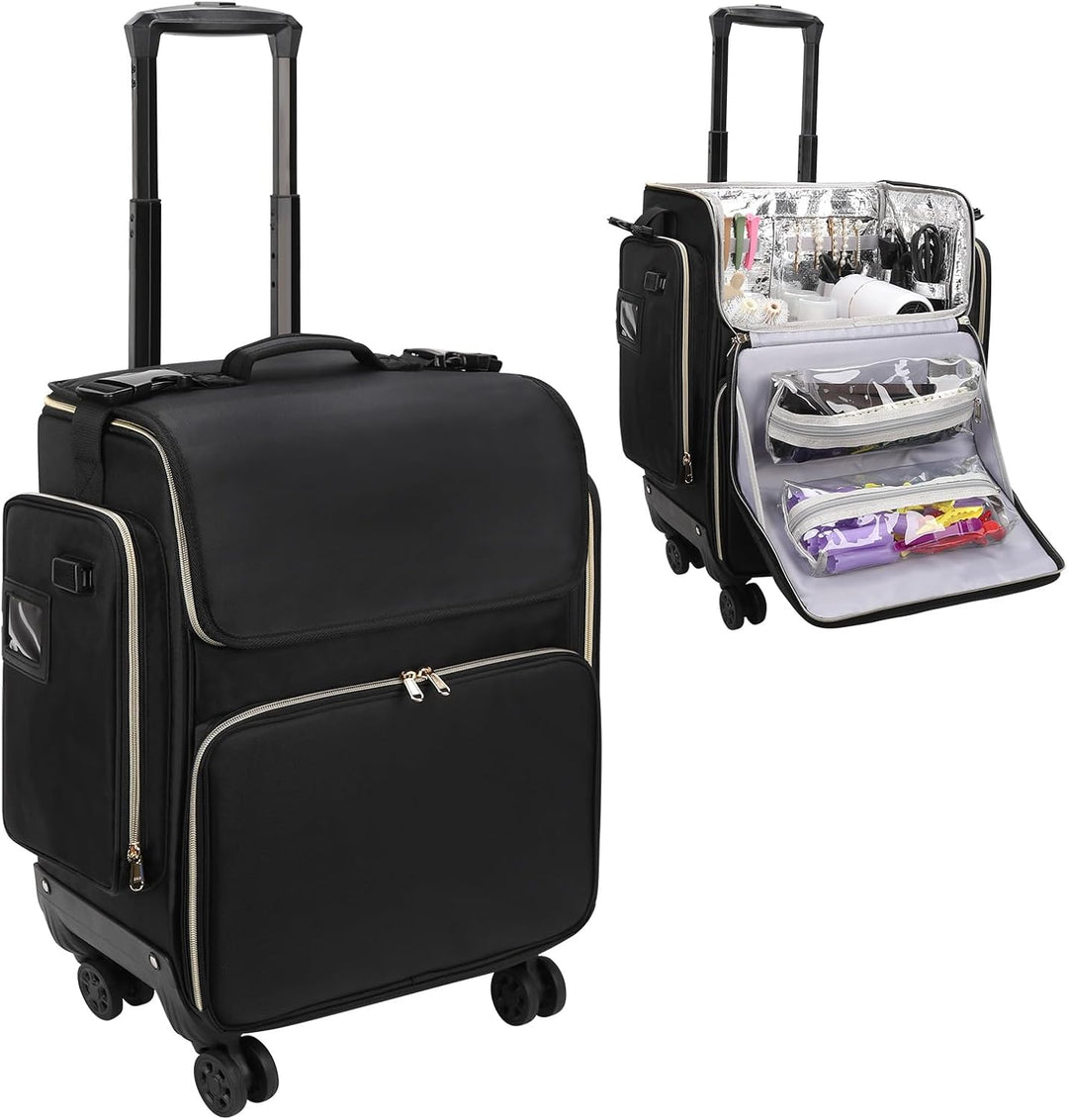 Kosmetikkoffer Trolley mit 360° Drehbaren Rädern, Friseurkoffer mit Abnehmbarer Tasche, Wärmeisolier