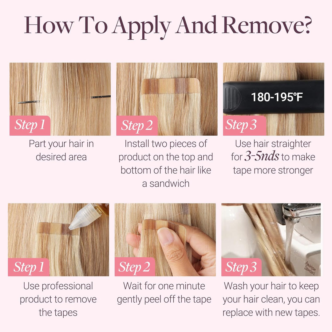 GOO GOO Tape in Extensions Echthaar, Tape Extensions Echthaar, 30cm 40g 20pcs, Extensions Echthaar,