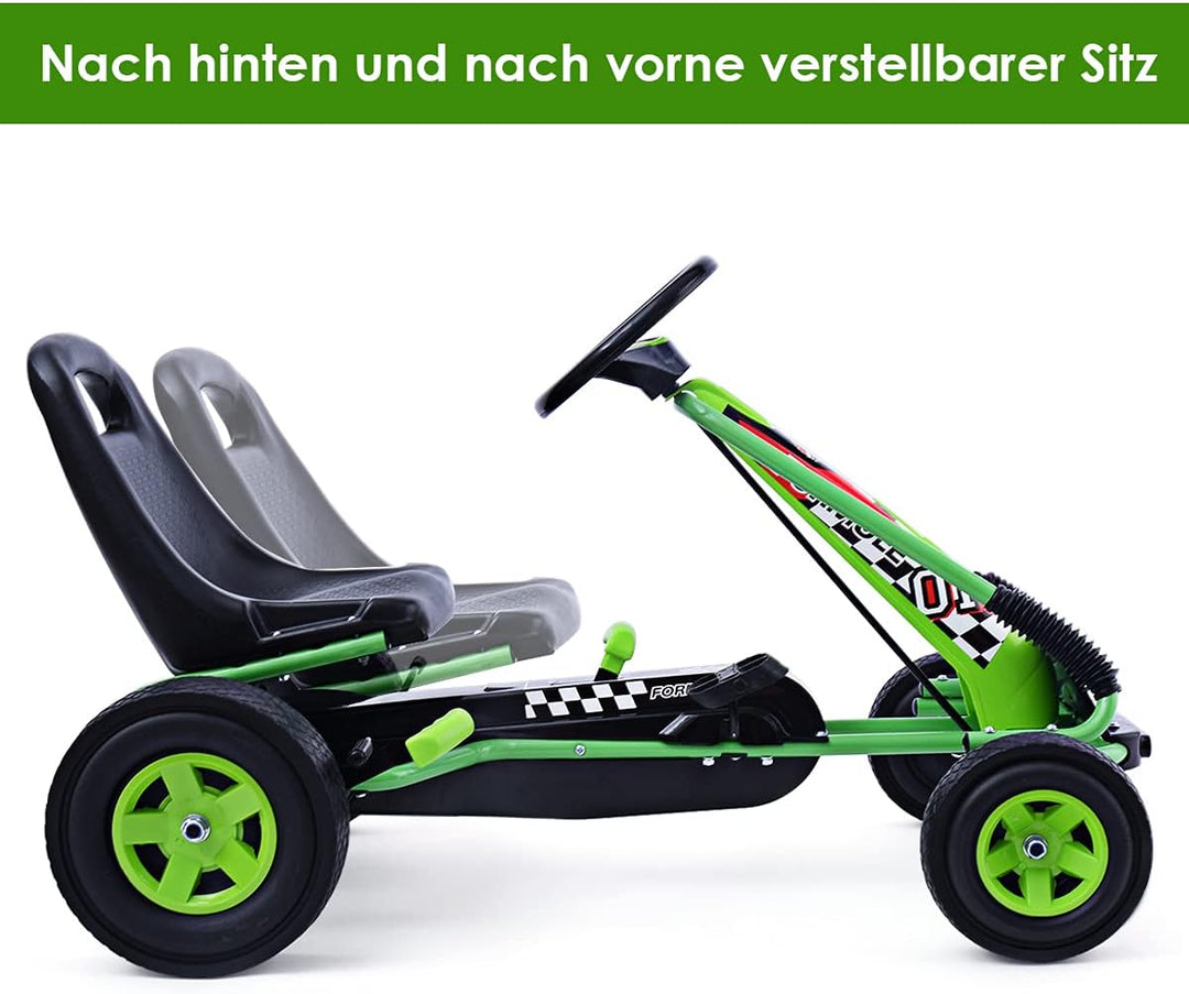 COSTWAY Gokart mit Handbremse und verstellbarem Sitz, Tretauto mit Vor- und Rückwärtsgang, Go Cart f