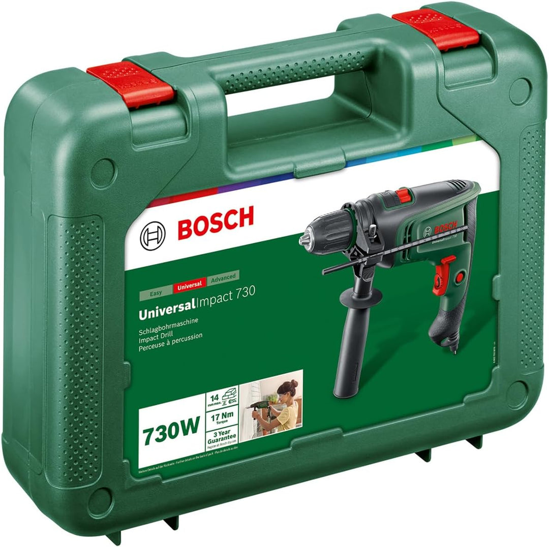 Bosch Schlagbohrmaschine UniversalImpact 730 (Präzisionsbohren in Mauerwerk, Holz und Stahl; 730-Wat