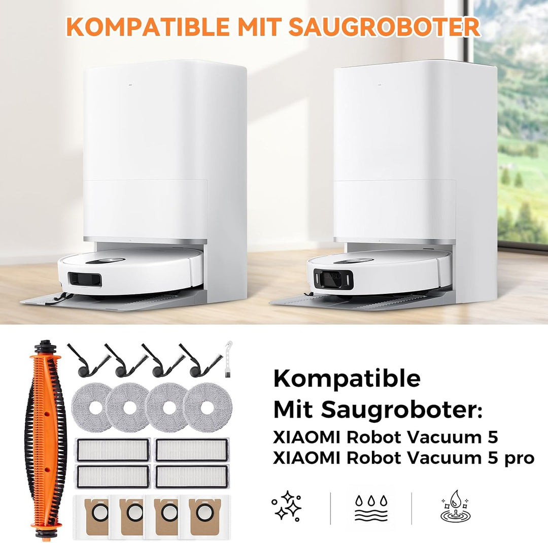 18 Stück Zubehör für Xiaomi Robot Vacuum 5/5 Pro Saugroboter | Ersatzteile 1 Hauptbürste 4 Staubbeut
