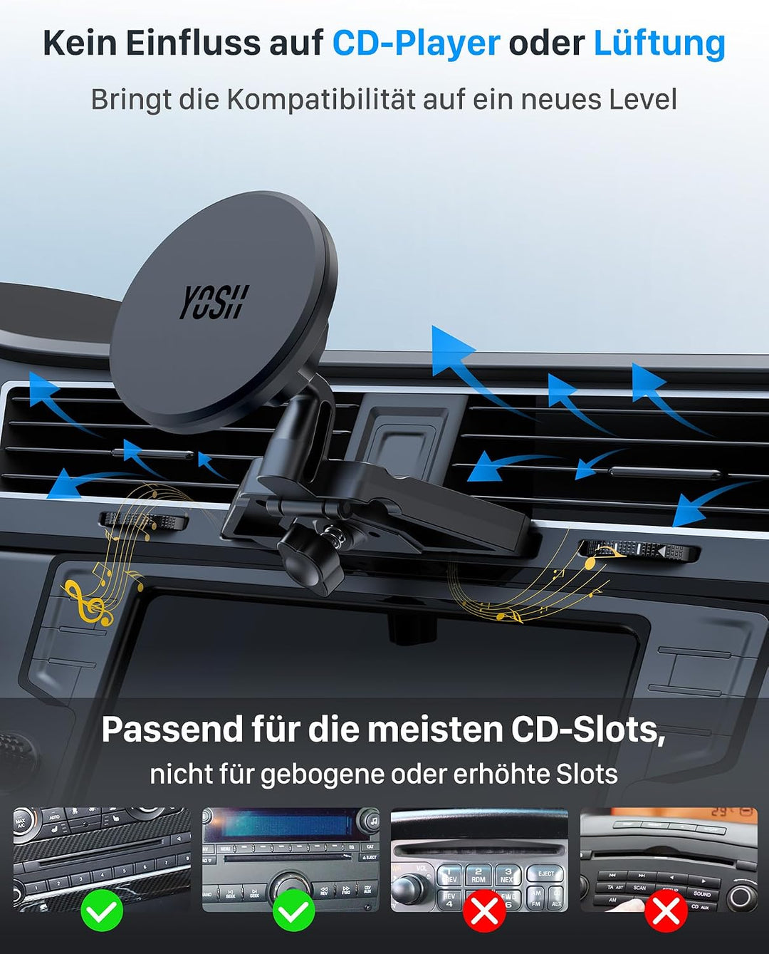 YOSH Magnetische Auto-Handyhalterung für MagSafe, CD-Schlitz, N52 Magnets | Sicherer CD-Slot-Clip mi