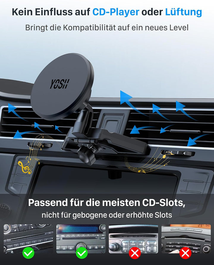 YOSH Magnetische Auto-Handyhalterung für MagSafe, CD-Schlitz, N52 Magnets | Sicherer CD-Slot-Clip mi