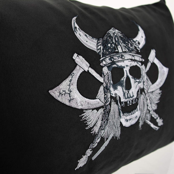 EXPRESS-STICKEREI Wikinger Kissen mit Füllung 40x60cm Totenkopf Wikinger Dekoration Skull Head Vikin