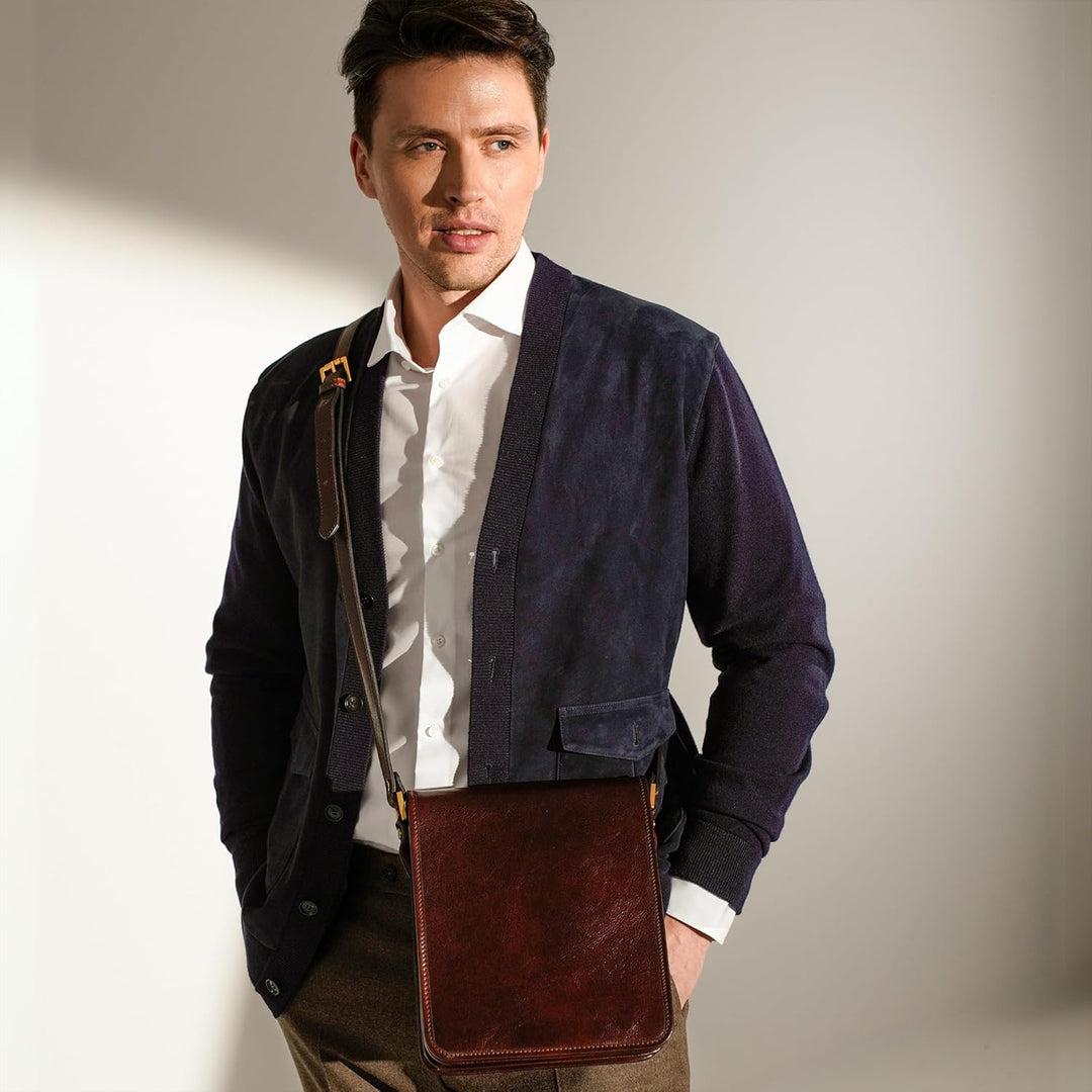 Time Resistance Schultertasche aus Leder Herren - Messenger Bags - Umhängetasche Herren - Elegante L