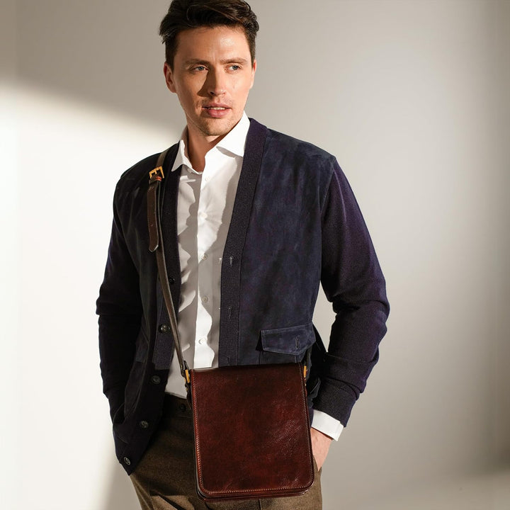 Time Resistance Schultertasche aus Leder Herren - Messenger Bags - Umhängetasche Herren - Elegante L