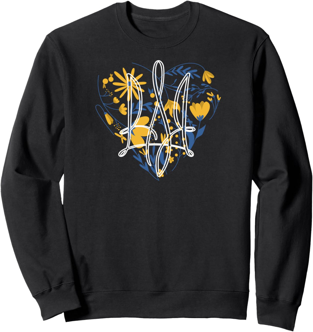 Ukrainische Flagge Symbolik Blumen Maserung Dreizack Sweatshirt