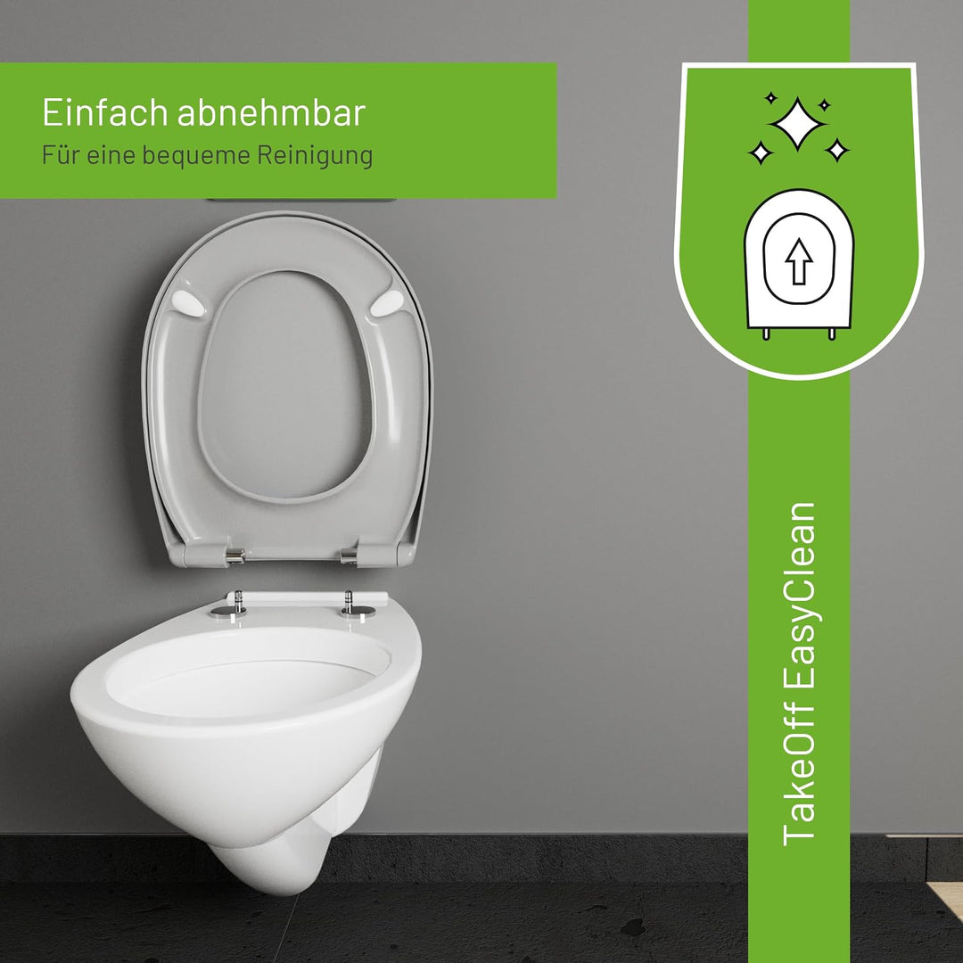 LUVETT® WC-Sitz mit Absenkautomatik C100 oval universell, Toilettendeckel mit 3 Edelstahl Montagelös