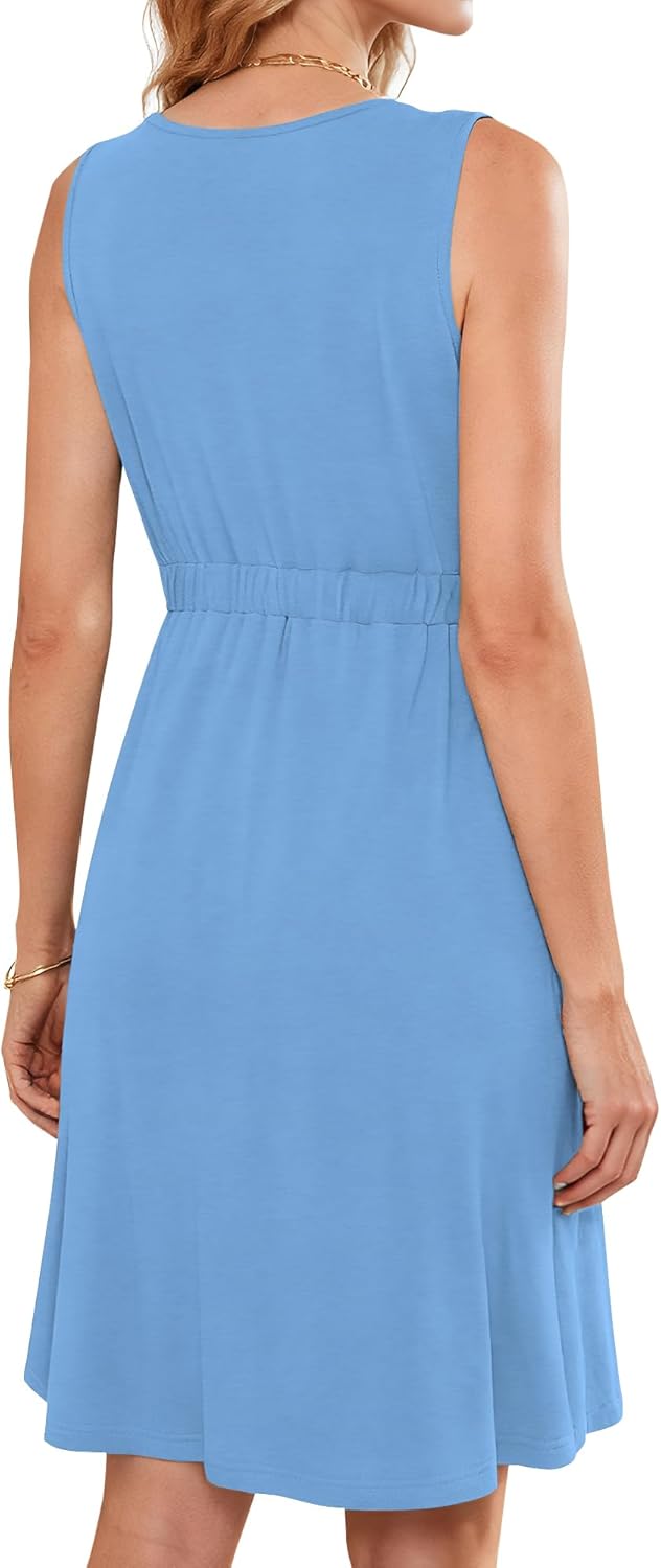 AUSELILY Sommerkleid für Damen M Blau, Hellblau M