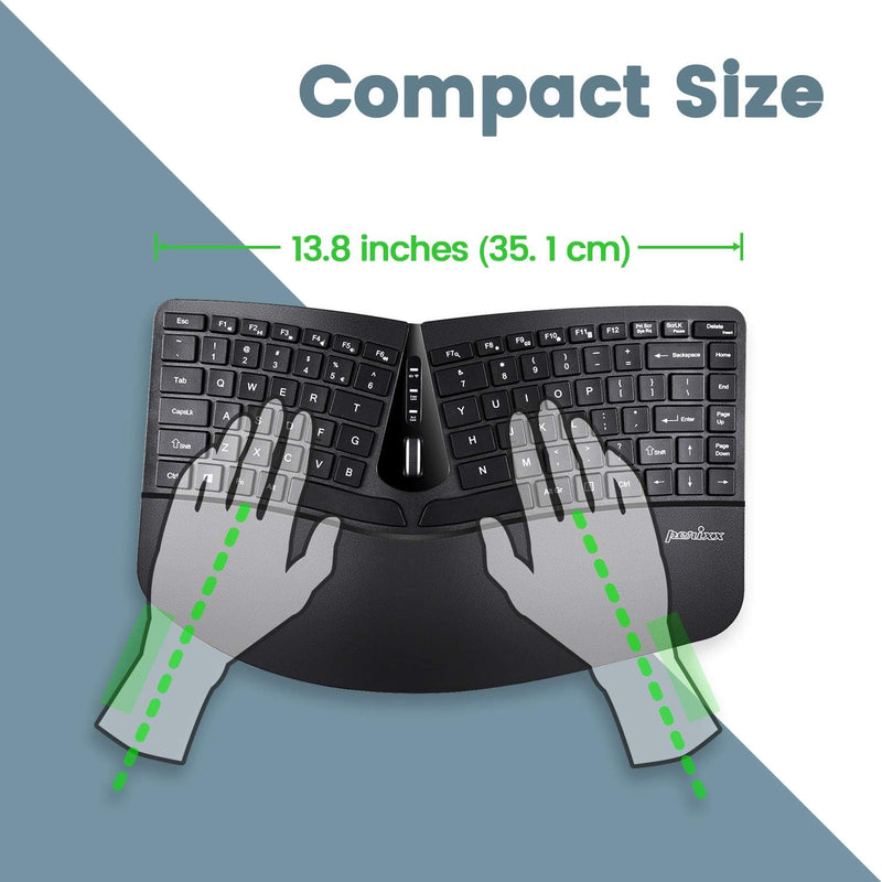 Perixx PERIDUO-606 Wireless Mini Ergonomic Keyboard with Portable Vertical Mouse - Adjustable Palm R