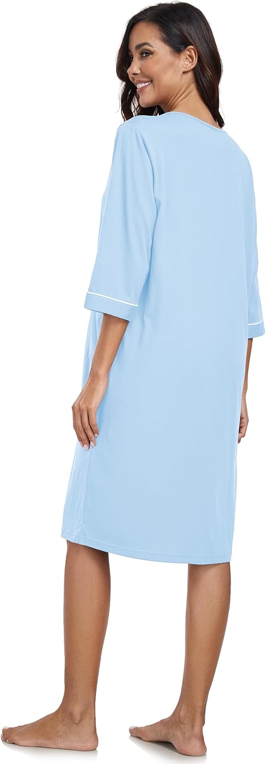 COLORFULLEAF 100% Baumwolle Morgenmantel Damen Leicht Bademantel Damen 3/4 Ärmel mit Reissverschluss