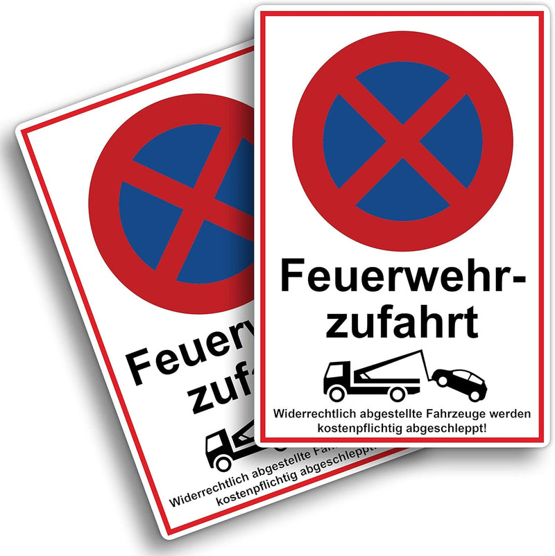 2 Stück XXL Feuerwehrzufahrt Einfahrt freihalten Schild 30 x 40 cm aus stabiler PVC Hartschaumplatte