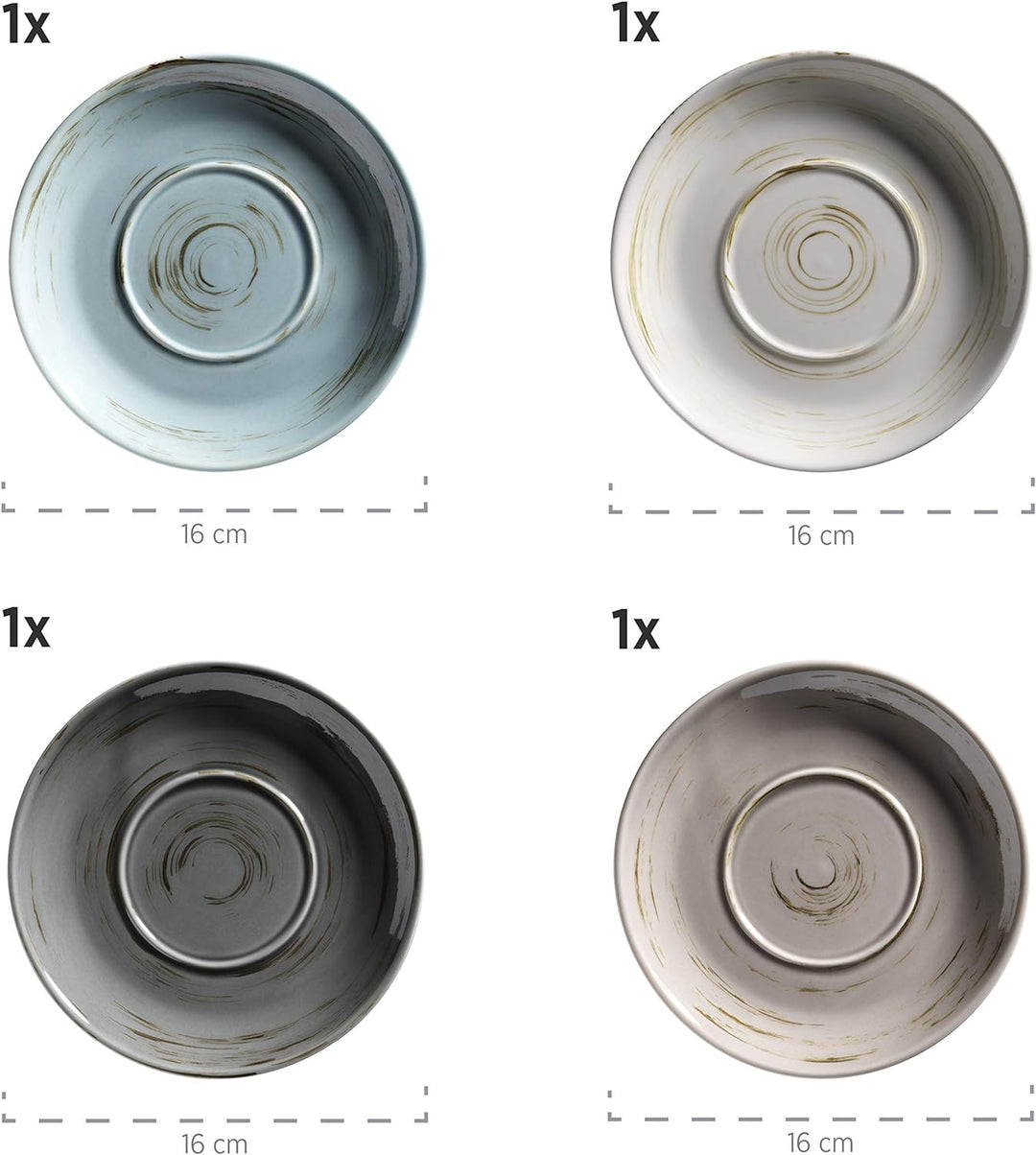 Mäser , Porzellan , Suppentassen-Set DERBY, Weiss, Beige, Grau, Blau, Suppentassen-Set