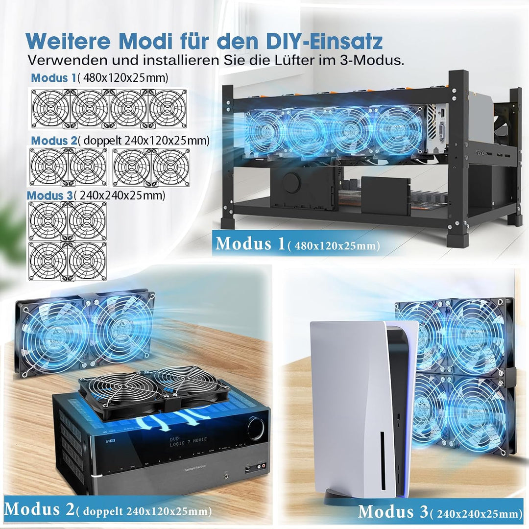 GDSTIME 4 x 120mm Lüfter DC 12V Computer Lüfter Mit AC 230V Lüfter Geschwindigkeitskontrolle einstel