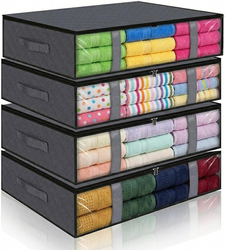 4 Stück Unterbett Aufbewahrungsbox Bettkasten Aufbewahrung 60x45x15cm Unterbettkommode für Bettdecke