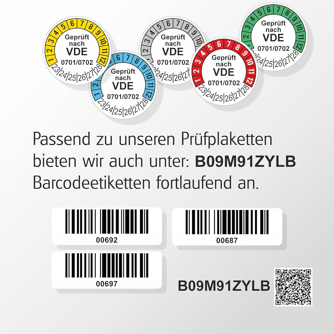 Fluxxx 560 Stk Prüfplaketten "Geprüft nach VDE", 20 mm Ø, Prüfetiketten nach DGUV V3, 2023-2028, sel