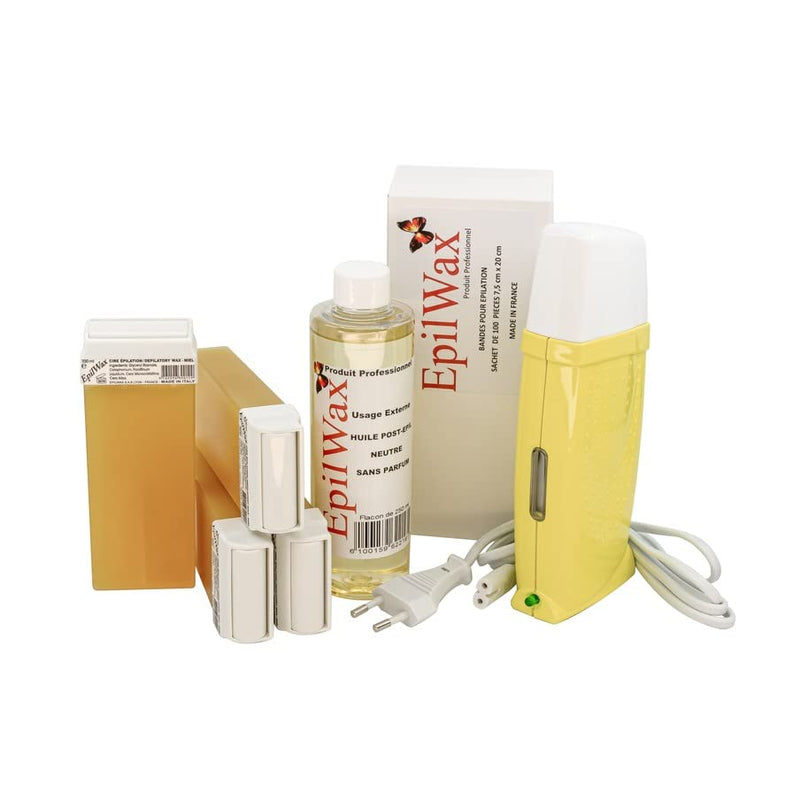 EpilWax Royal Complete Epilation Kit mit: Professionellem Wachswärmer 4 Roll-On Wachs 100 ml Honig,