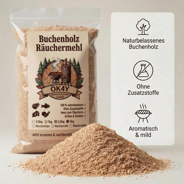 Räucherholz Buche nach Wahl – Räuchermehl, Räucherspäne oder Räucherchips | 0,5–5 kg | Räucherzubehö