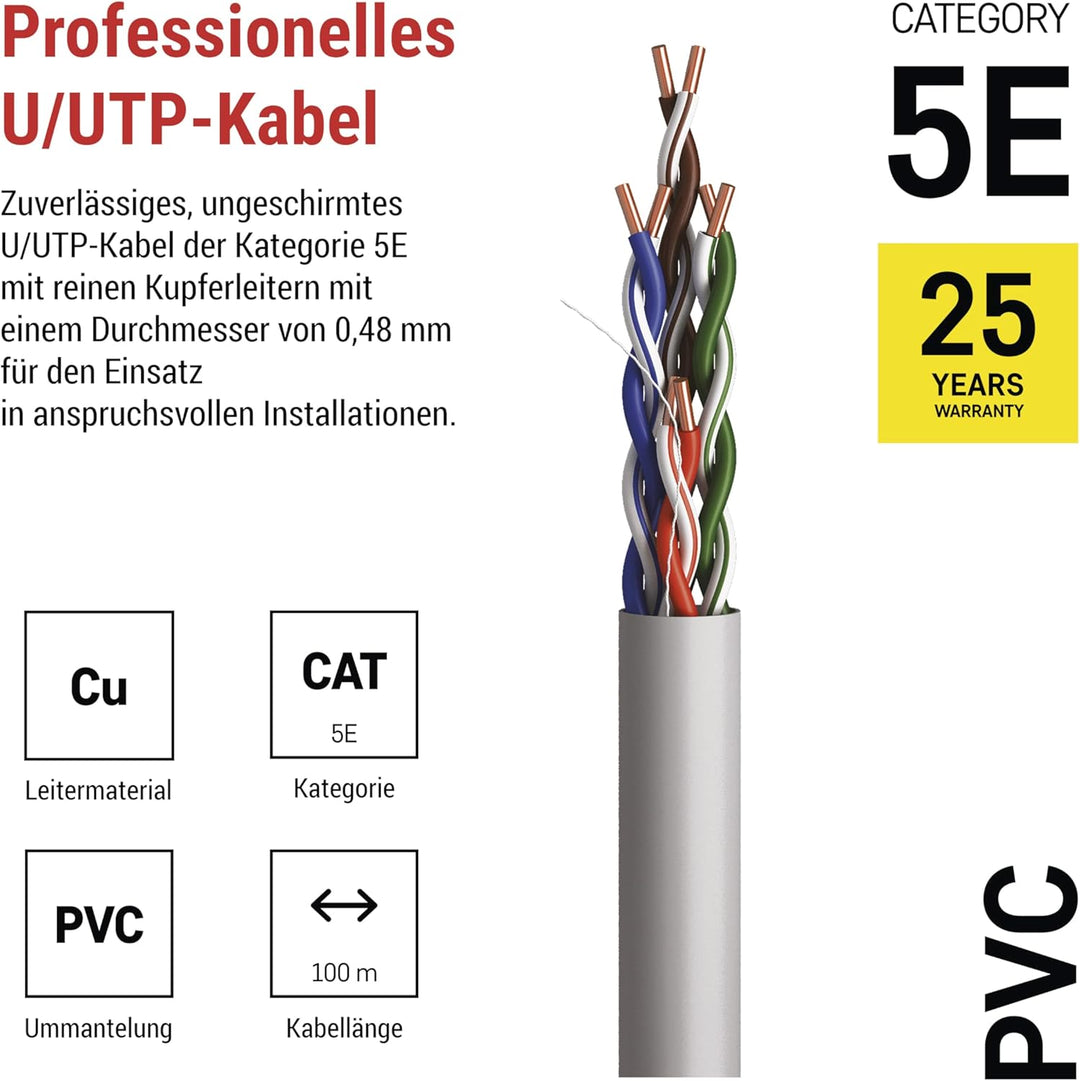 EMOS - UTP Netzwerkkabel CAT 5e, 100m, PVC - CAT5e-Patchkabel UTP - Gigabit LAN Kabel - ungeschirmte