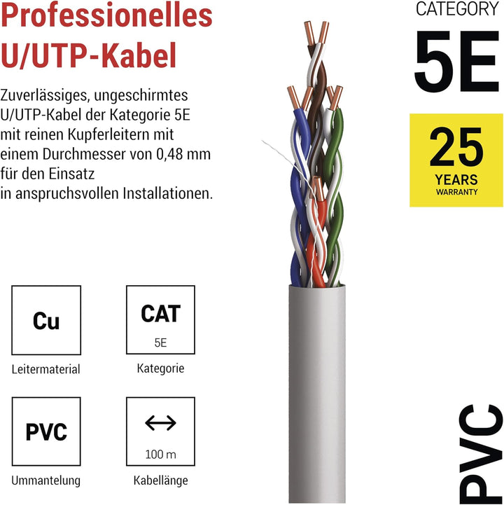 EMOS - UTP Netzwerkkabel CAT 5e, 100m, PVC - CAT5e-Patchkabel UTP - Gigabit LAN Kabel - ungeschirmte