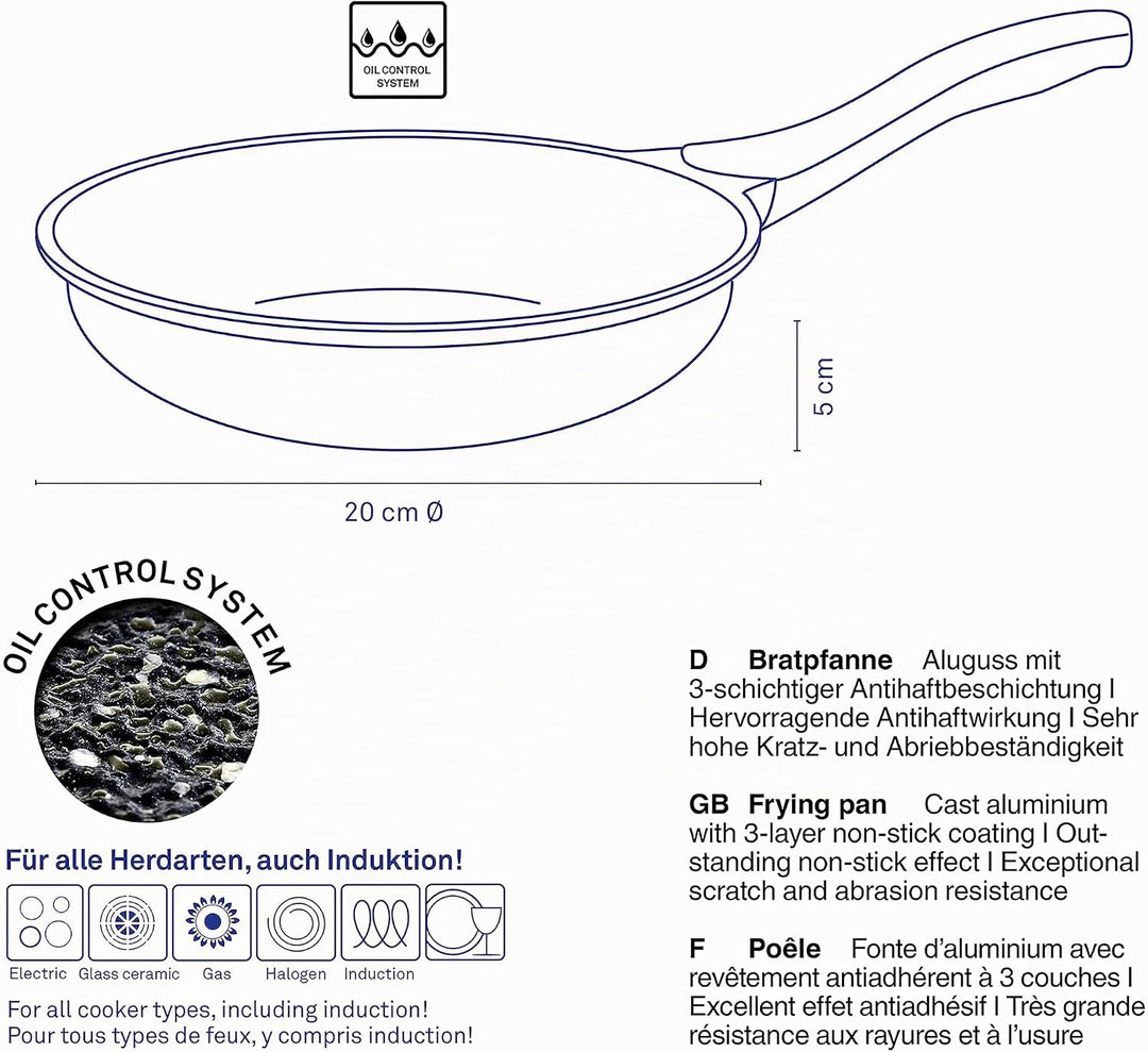 kela Bratpfanne 20cm STELLA NOVA, kleine Pfanne Induktion mit Oil Control System, Aluguss beschichte
