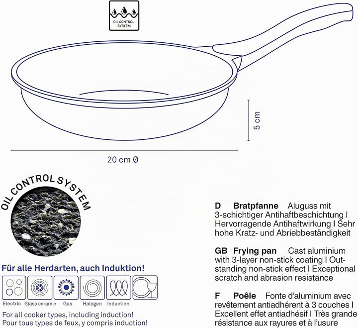 kela Bratpfanne 20cm STELLA NOVA, kleine Pfanne Induktion mit Oil Control System, Aluguss beschichte