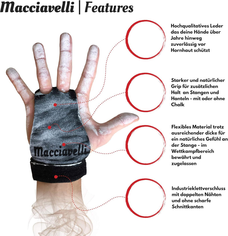 MACCIAVELLI Pull Up Grips, Hand Grips für Calisthenics, Cross Training, Gymnastik, Turnen - Alternat