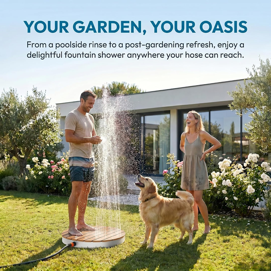 YRHome Gartendusche Bodendusche Rund Anthrazit, 4m Fontänenhöhe mit Fussrad, rutschfest WPC &amp; Edelst